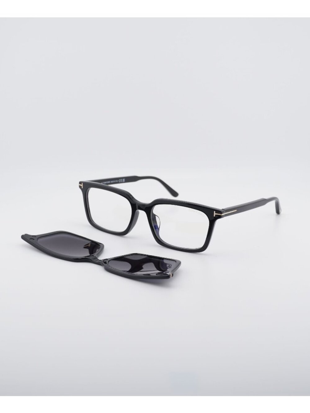 Tom Ford FT6153-D-B 001 Eyeglasses Shiny Black with Clip-On 57mm